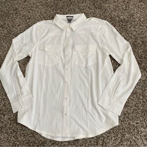 Eddie Bauer Departure Shirt Women’s M White Stretch UPF 50 Roll Tab Active NWT